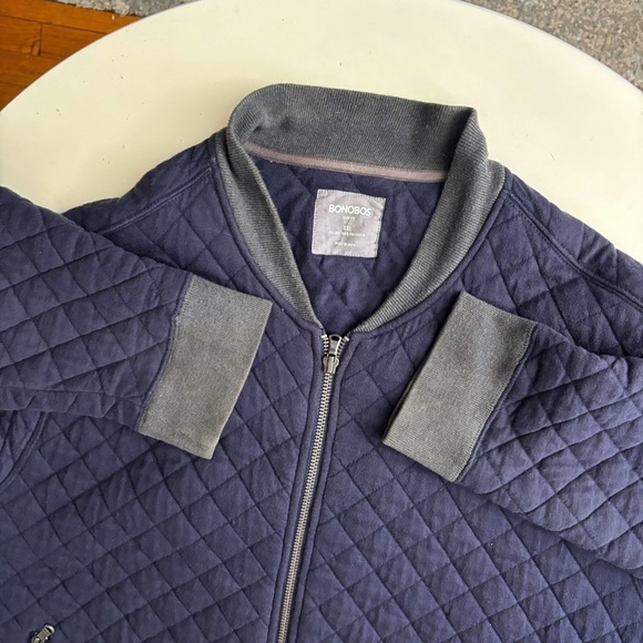 Bonobos Men’s Quilted Bomber Jacket Men’s Size XXL Slim Fit Navy Full Zip - Picture 4 of 9